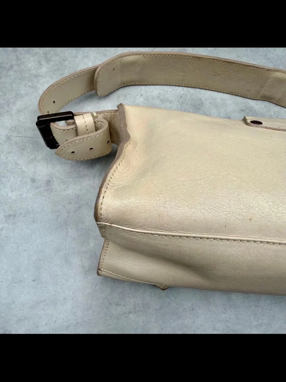 Mulberry Beige Cream Double-Pocket Leather Shoulder Bag